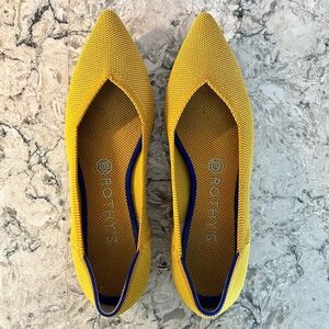 Rothy's Yellow Pointed Toe Flats with Blue Trim